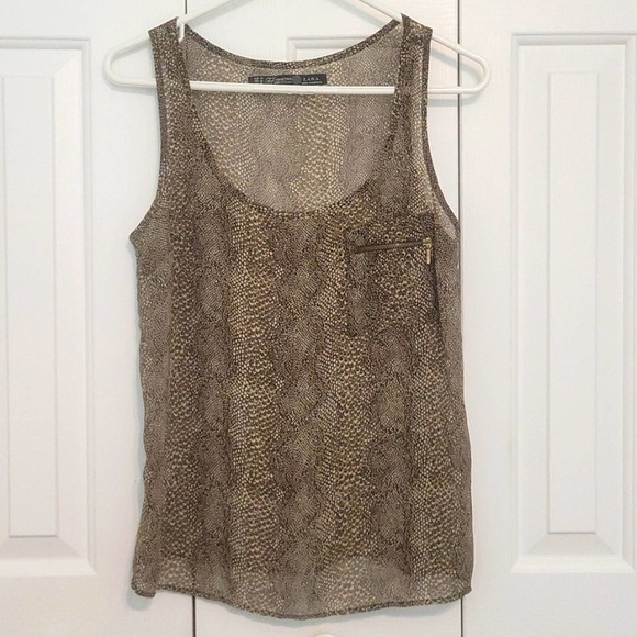 Zara brown and white sleeveless top leopard print mob wife women’s M - Picture 2 of 7